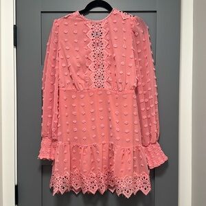 Love X Designs crochet detail dress beautiful pink color with polka dot detail.